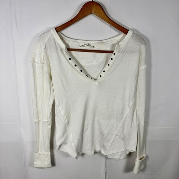 We The Free Tops - We The Free Free People Waffle Knit Thermal Top Ivory Distressed V Neck S